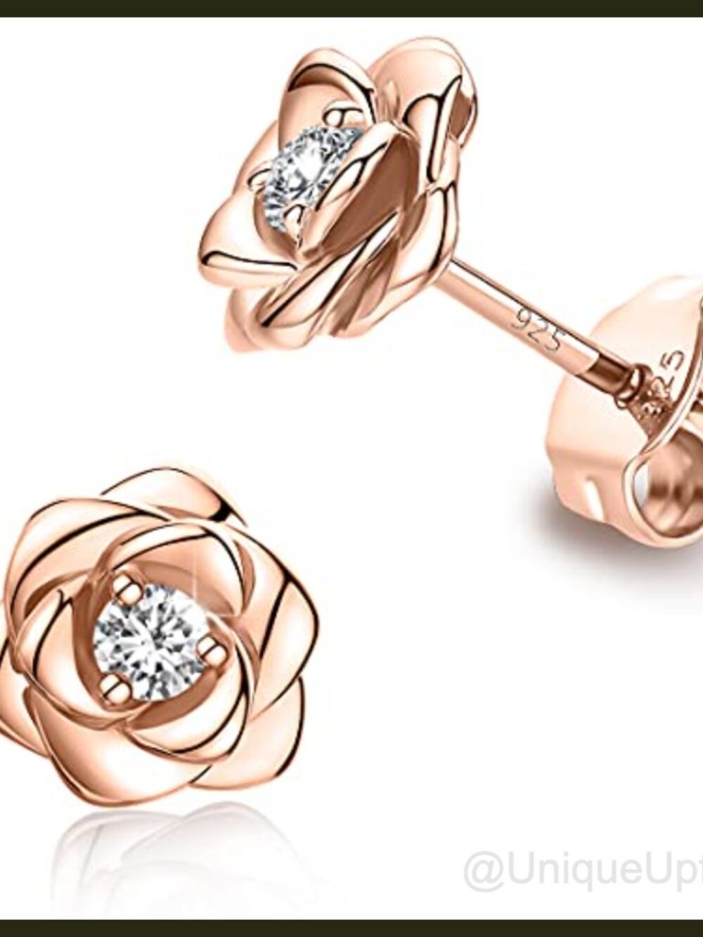 Solid 925 Sterling Silver Rose Flower Stud Earrings Push Back